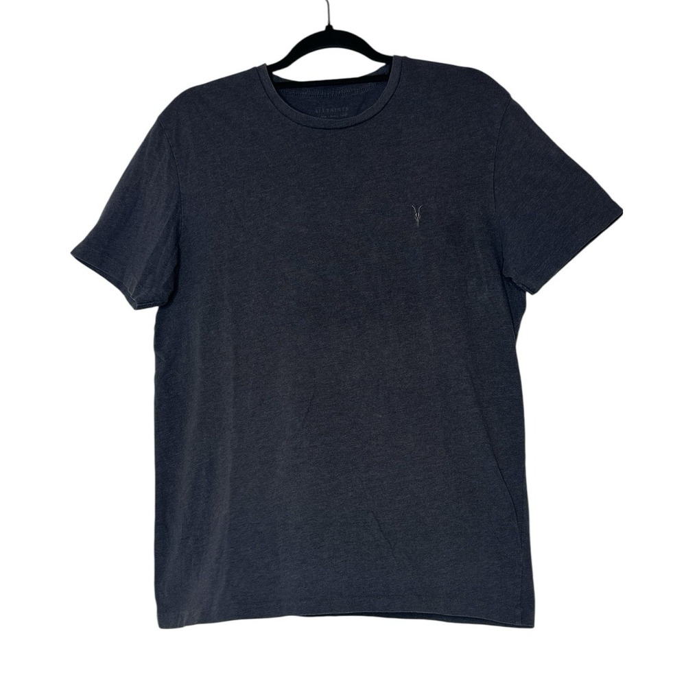 Allsaints Mens T Shirt‎ Large Grey Embroidered Logo Short Sleeve Crew
